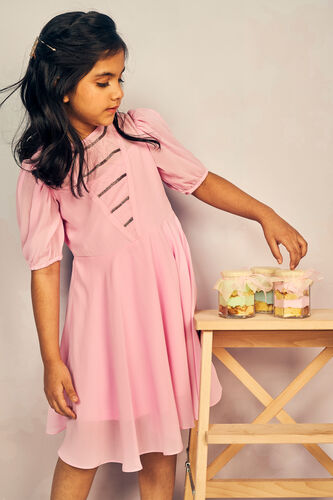 Pink Solid Flared Dress, Pink, image 3